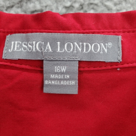Jessica London Blouse Top Split Neck Tunic Shirt Plus Size 16W Collared Red - Picture 2 of 11